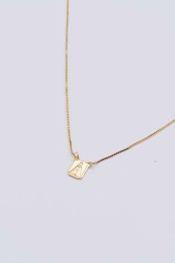 Colar Escapulário Nossa Senhora Aparecida Banho Ouro 18k