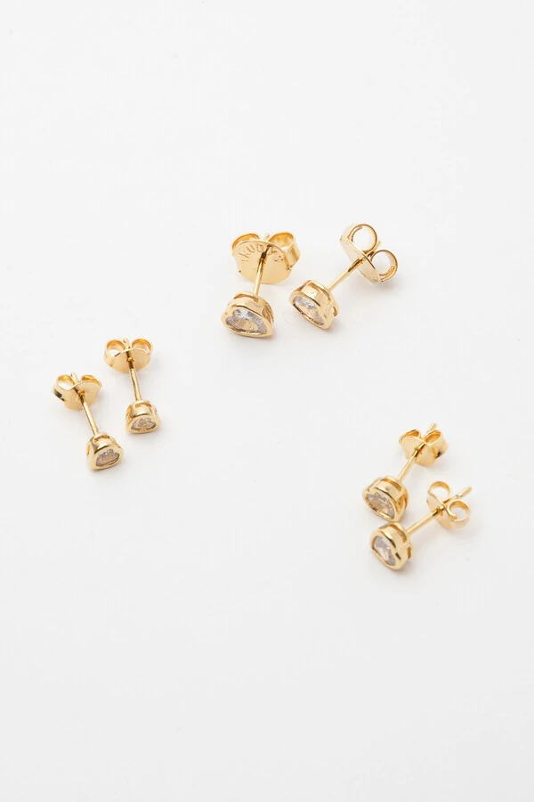 Brinco Trio Coração Zircônia Banho Ouro 18k