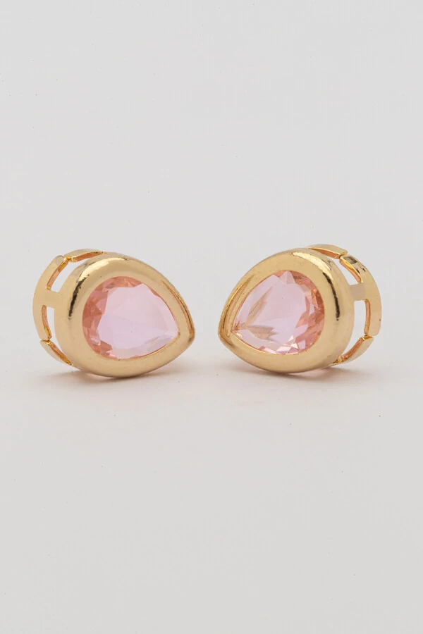 Brinco Gota Cristal Rosa Banho Ouro 18K