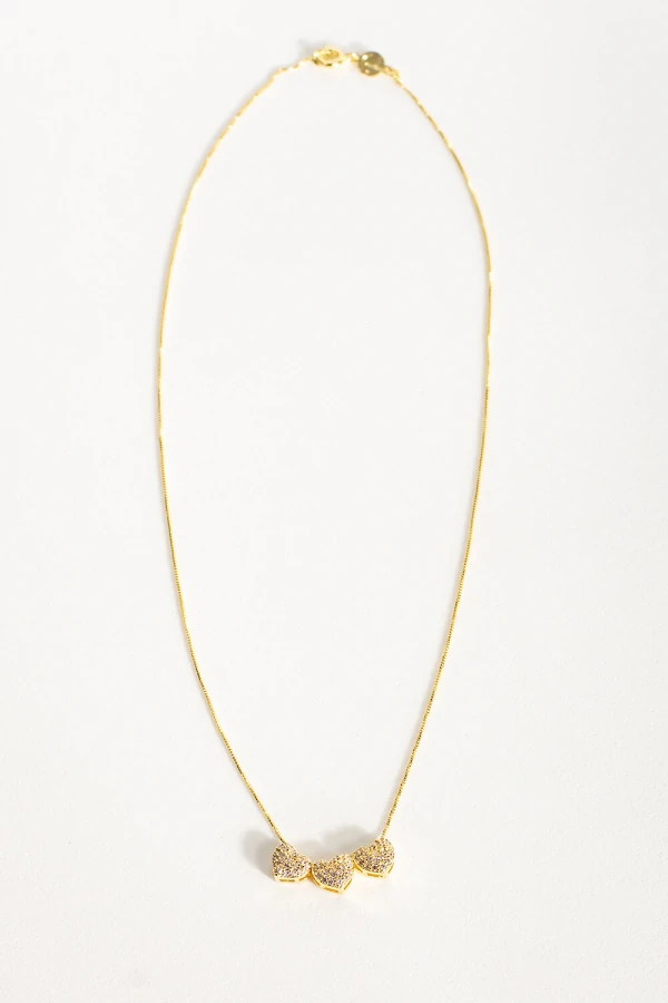 Colar Veneziana Corações Zircônia Banho Ouro 18k