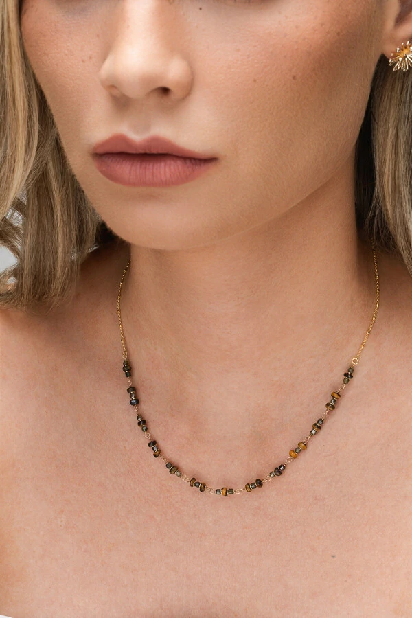 Colar Liana Olho de Tigre Banho Ouro 18K