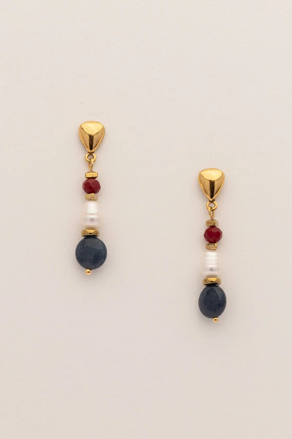 Brinco Sodalita Pérola Natural Ouro Vintage