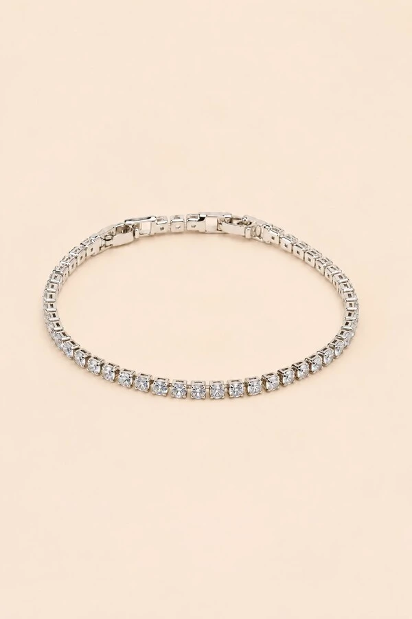 Pulseira Riviera Prateada Zircônia Cristal