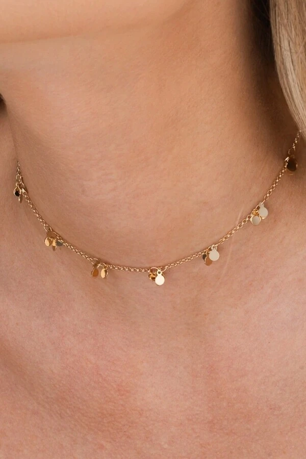 Colar Dourado Choker Placas Cachos