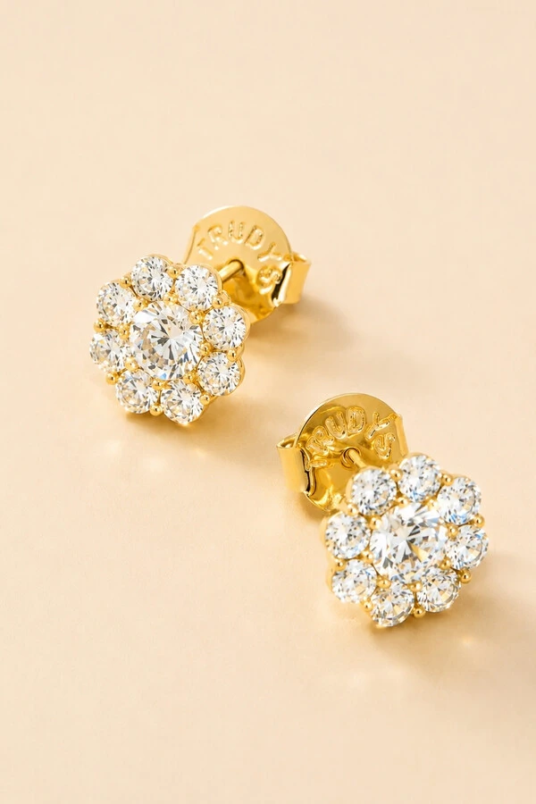 Brinco Flor Zircônia Banho Ouro 18K