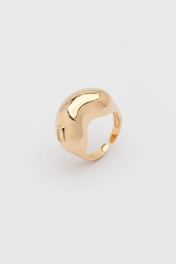 Anel Dourado Bean Zircônia Carrê