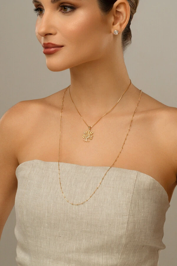 Colar Veneziana Arvore da Vida Banho Ouro 18k