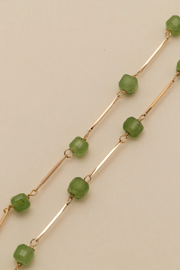 Colar Vitta Cubo Prehnita Banho Ouro 18K