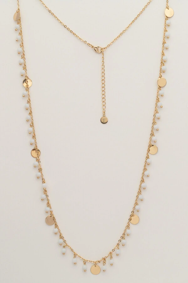 Colar Dourado Plaquinhas Cristais Off White