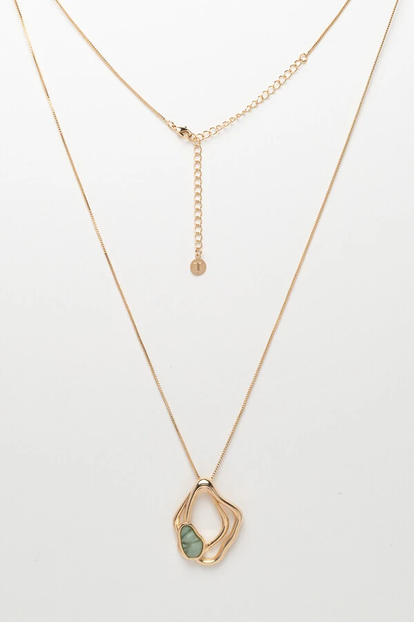 Colar Dourado Orgânico Resina Verde