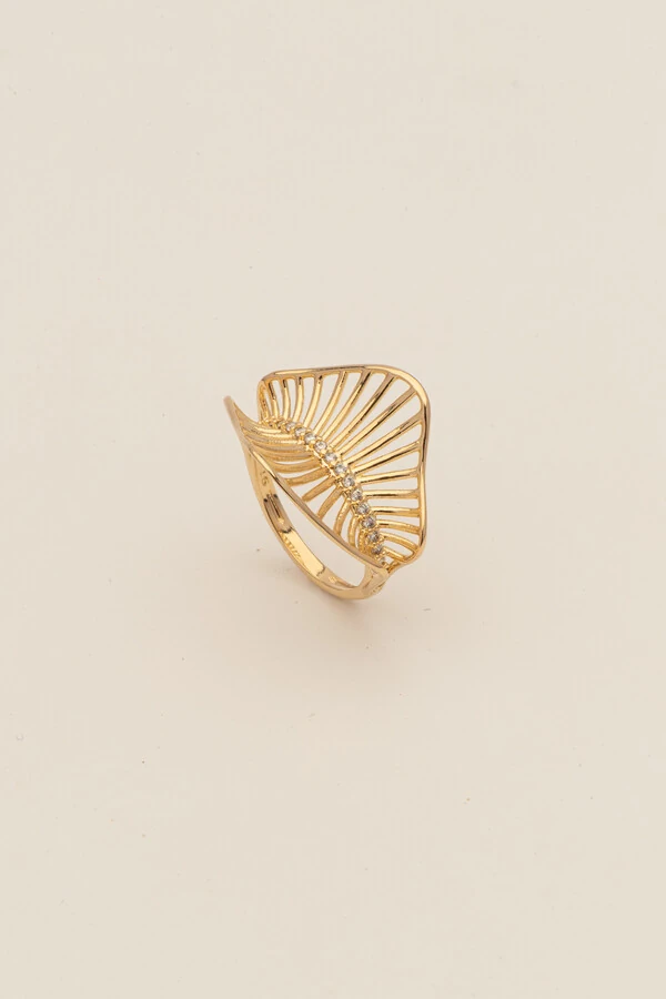 Anel Folha Zircônia Banho Ouro 18K