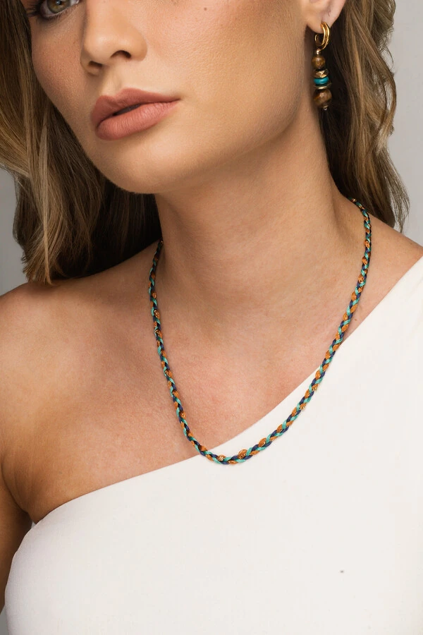 Colar/Pulseira Trançada Franja Boho Banho Ouro 18K