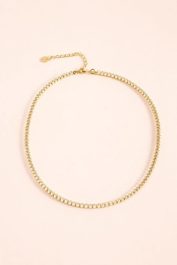 Colar Dourado Choker Riviera Zircônia Redonda
