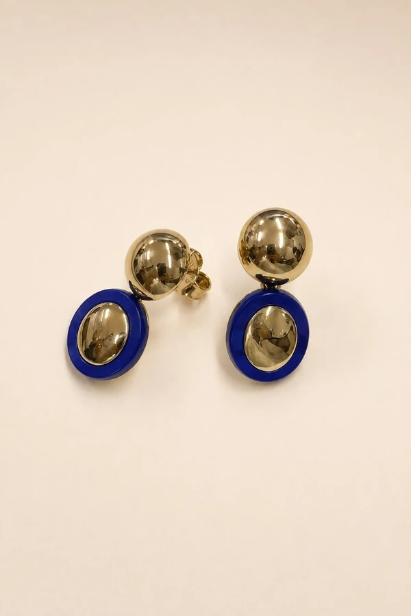 Brinco Dourado Resina Azul