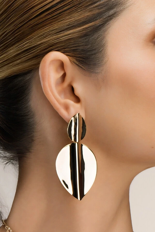 Brinco Dourado Folha Dupla