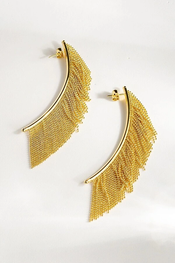 Brinco Dourado Longo Palito Franja