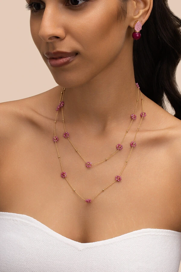 Colar Longo Fiore Primavera Banho Ouro 18K