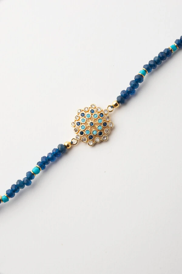 Pulseira Boho Jade Marinho Banho Ouro 18K