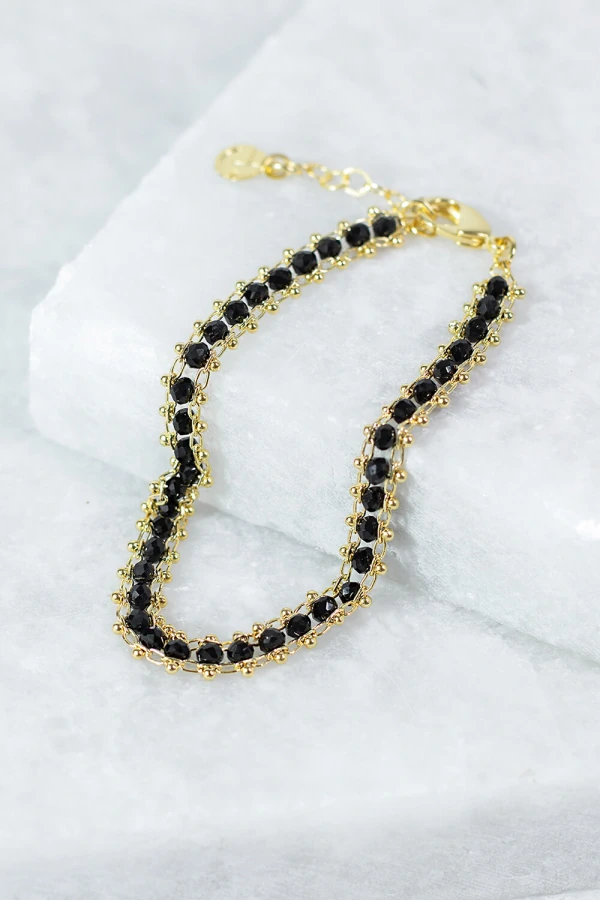 Pulseira Pamplona Cristais Preto Banho Ouro 18 K