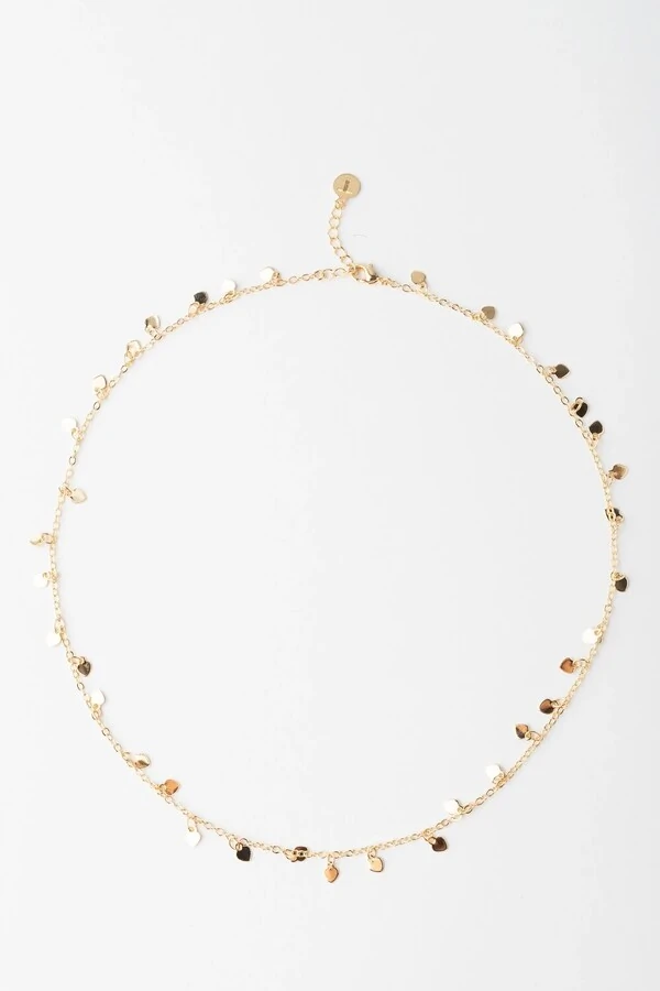 Colar Plaquinhas Mini Corações Banho Ouro 18k