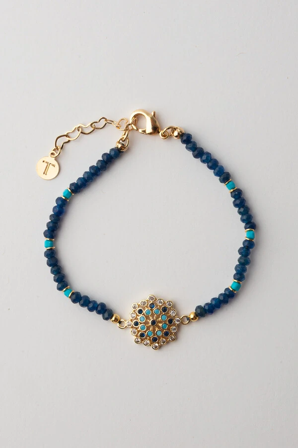 Pulseira Boho Jade Marinho Banho Ouro 18K