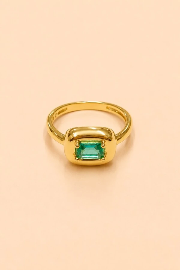 Anel Cubo Turmalina Banho Ouro 18K