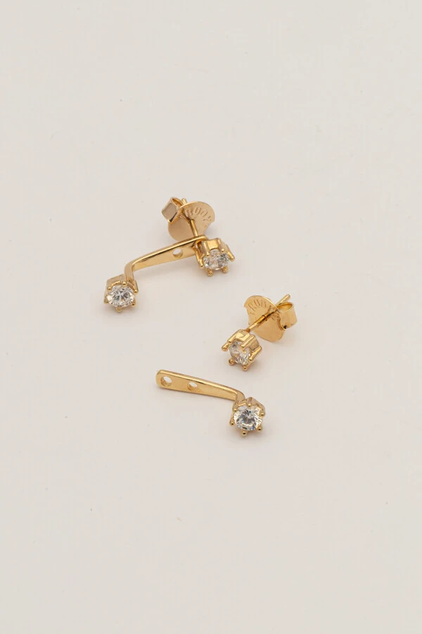 Brinco Dupla Zircônia Banho Ouro 18K