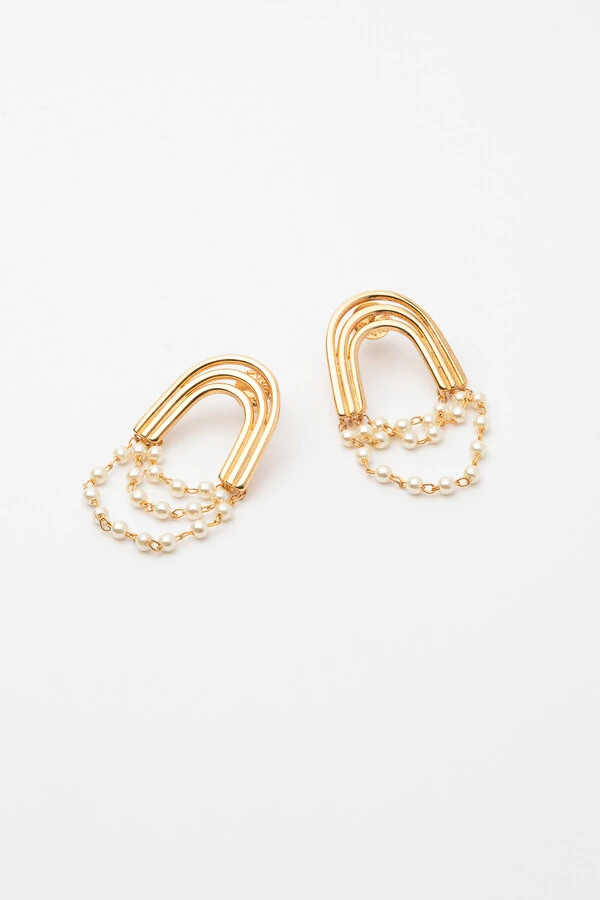 Brinco Dourado Arco com Pérola