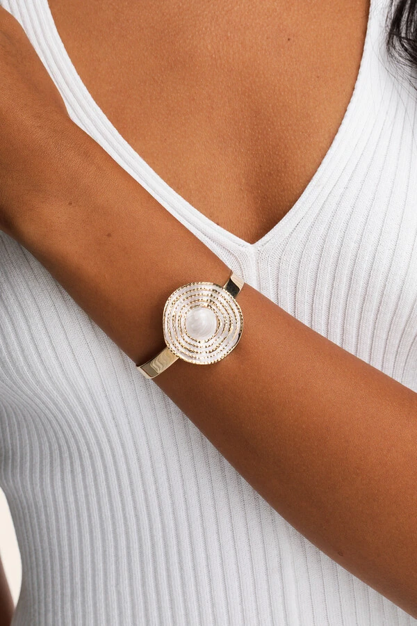 Pulseira Círculo Ondas Resina Madrepérola