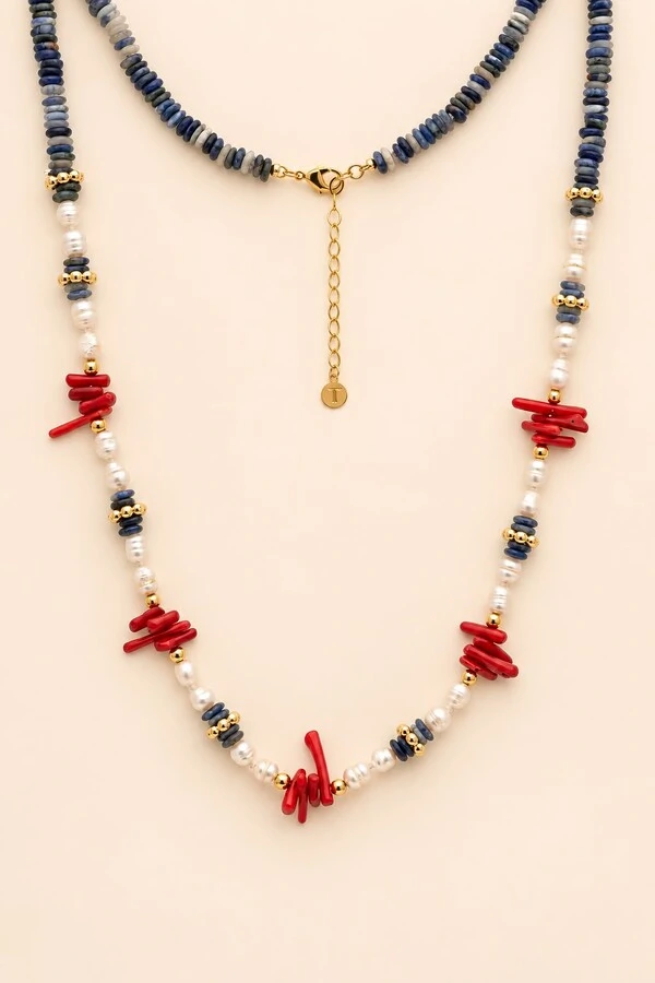 Colar Fishermen’s Core Red Blue Banho Ouro 18K