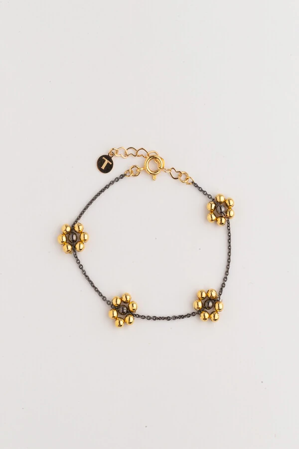 Pulseira Florzinha Grafite e Dourado