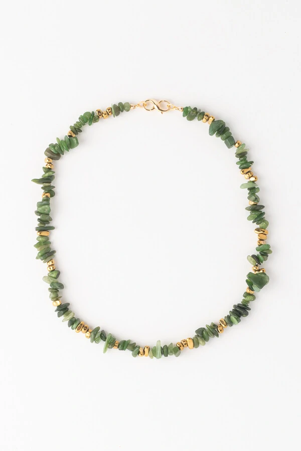 Colar Cascalho Evora Jade Verde Banho Ouro 18K