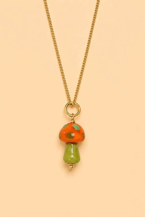 Pingente Cogumelo Da Sorte Banho Ouro 18K