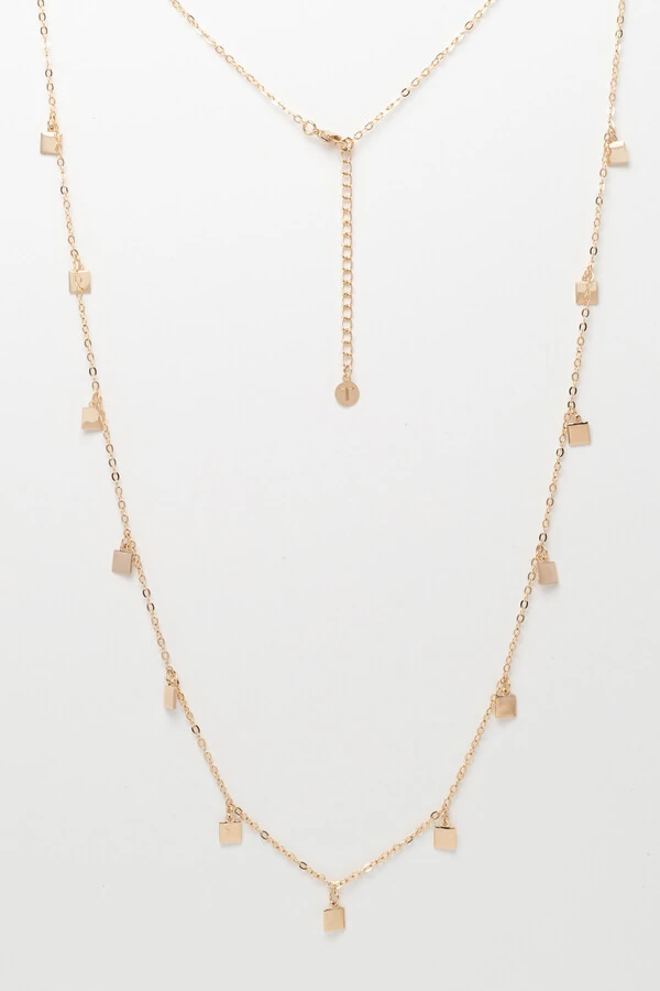 Colar Dourado Longo Cubos