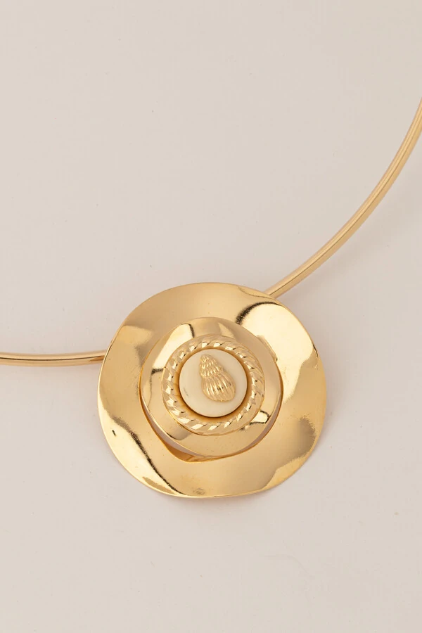 Colar Aro Placa Orgânica Howlita Concha