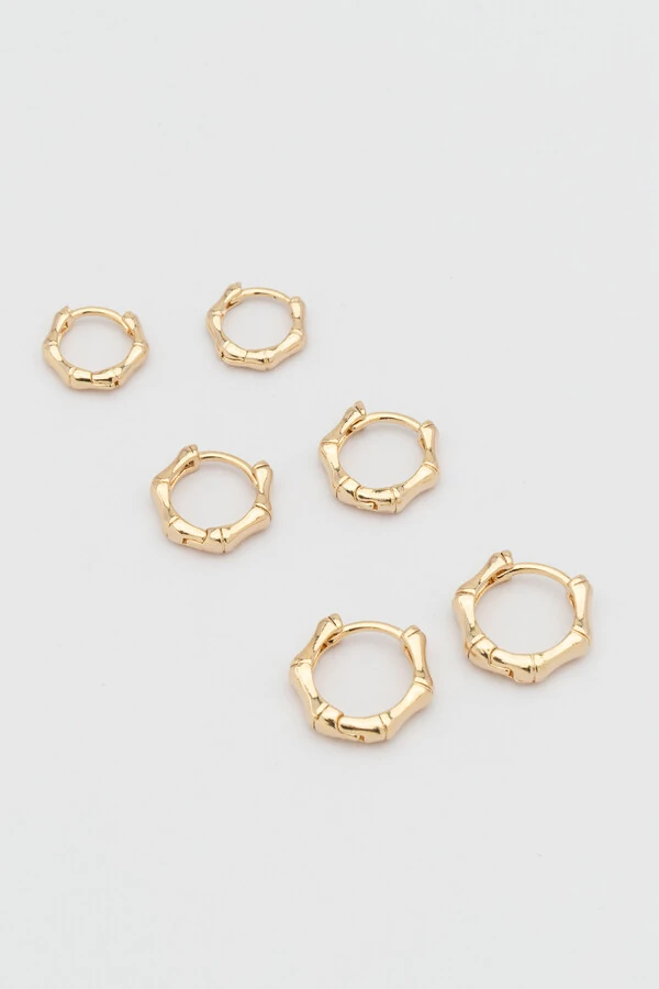 Brinco Trio Argola Bambu Banho Ouro 18K