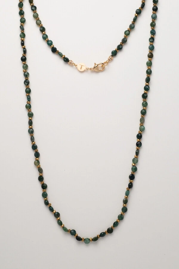 Colar Dawn Jasper Jade Oceano Banho Ouro 18K