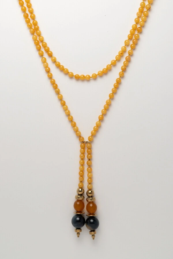 Colar Gravata Nautic Jade Amarela Banho Ouro 18K