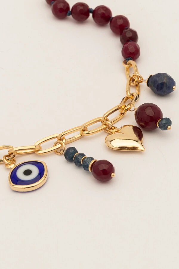 Pulseira Love Jade Rubi Banho Ouro 18K