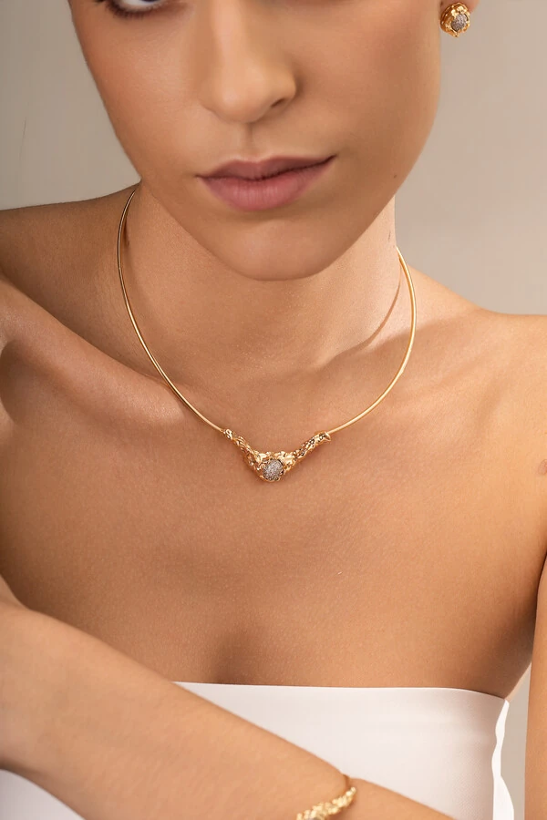 Colar Aro Choker Lava Zircônia Cristal