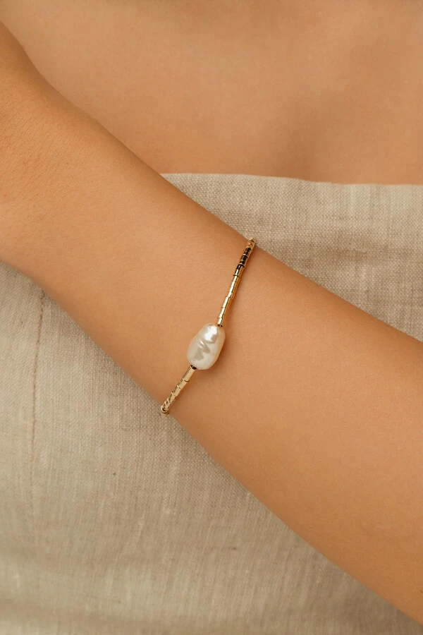 Pulseira Dourada Canutilhos Pérola