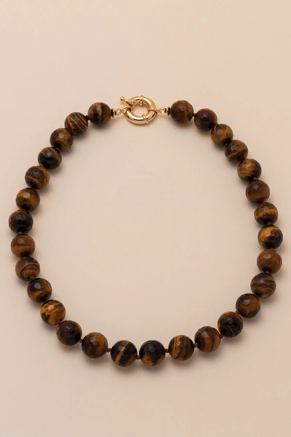 Colar Vereda Olho de Tigre Banho Ouro 18K