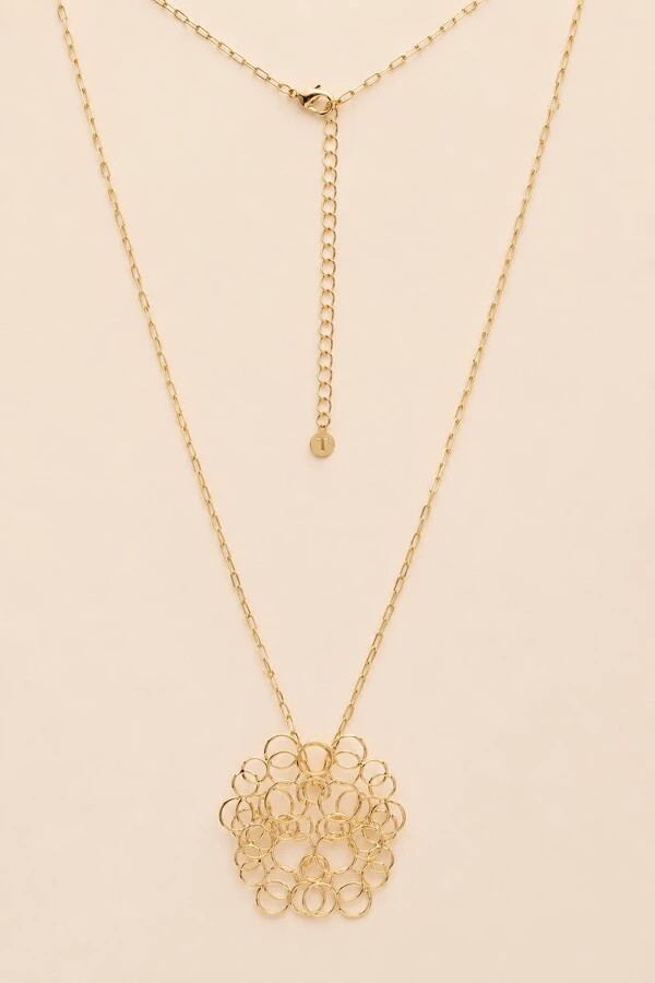 Colar Dourado Longo Círculos Vazado