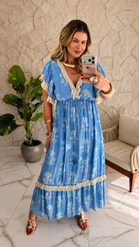 Vestido Boho Chic Celeste