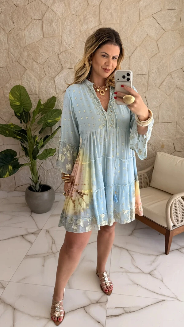 Vestido Boho Curto Aquarela