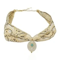 Choker Bandana Manteiga Pedra Oval Resina Off