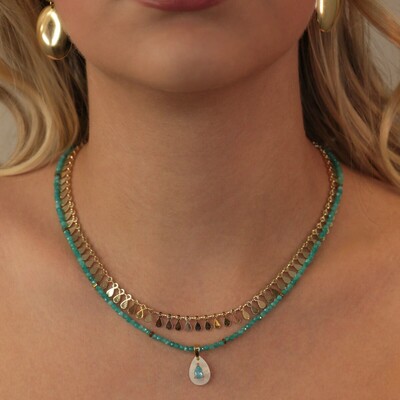 FotoChoker Cristais Turquesa Com Gota Madrepérola