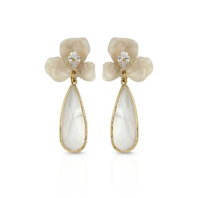 Foto Brinco Orquídea Madrepérola com Gota Cristal