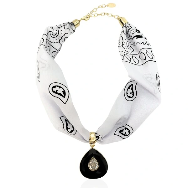 Choker Lenço Pingente Gota Preto