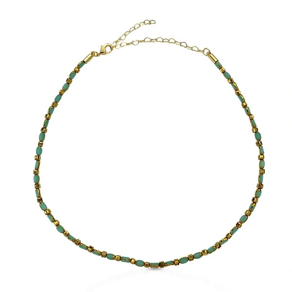 Choker Mini Turquesa Com Ouro